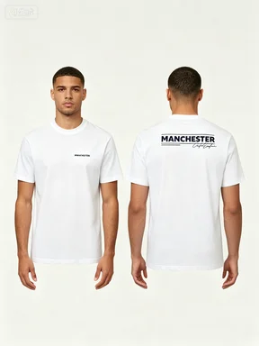 2026 Retro Tee Manchester Letter Slogan Art Print Unisex T-Shirt Couples Matching Cotton Front Back Vintage Urban Streetwear