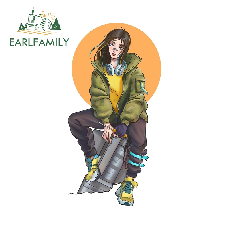 EARLFAMILY الفتاة مع مسدس ملصقات السيارات قوة نظرة خاطفة مكيف الهواء JDM شارات الفينيل مسلية قافلة مقاوم للماء سيارة التسمية