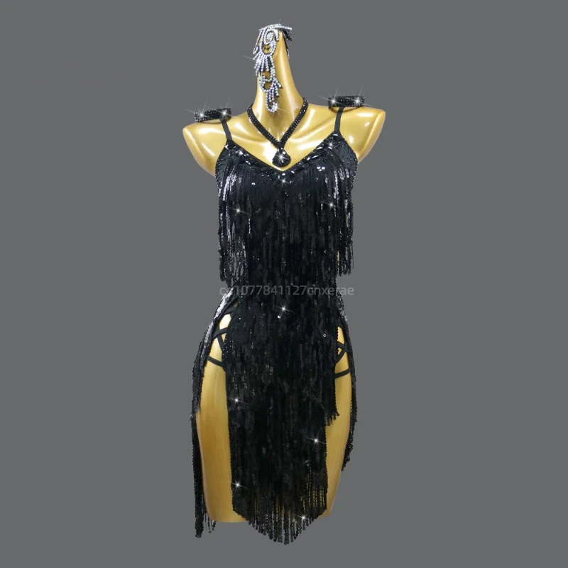 

Новое платье для латинских танцев с блестками, конкурсные костюмы для групповых танцев, костюм для латинских танцев с бриллиантами