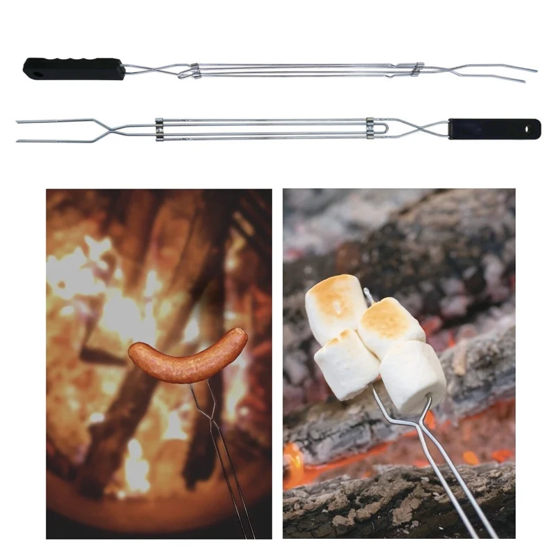 

Camp Roasting Forks S'more Fork 22-30inch Extendable Marshmallow BBQ Hot Dog Skewer Plastic Handle Family Camping Fire Pit Tools