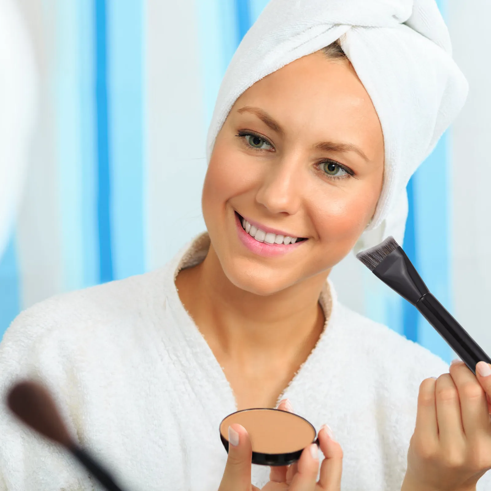 1개 메이크업 파운데이션 브러쉬 브라이트 블랙 우드 핸들 곡선형 컨투어링 페이스 하이라이트 노즈 섀도우 프로페셔널