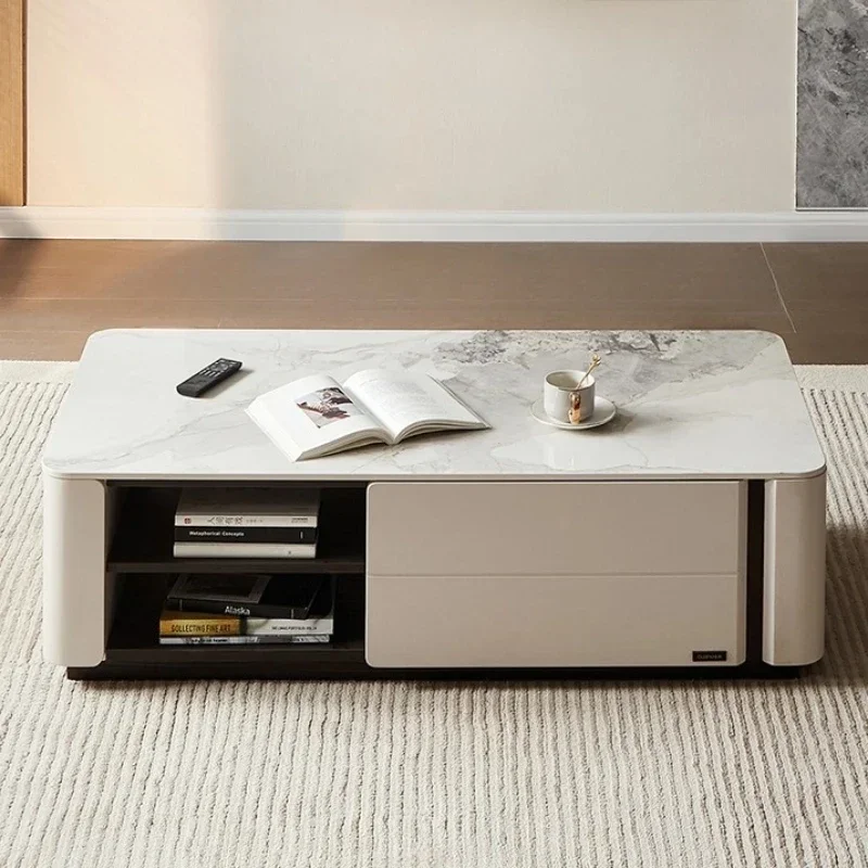 

Simple Living Room Coffee Table Storage Cabinet Luxury High End Rock Board Coffee Table Transform Mesa Auxiliar Unique Furniture