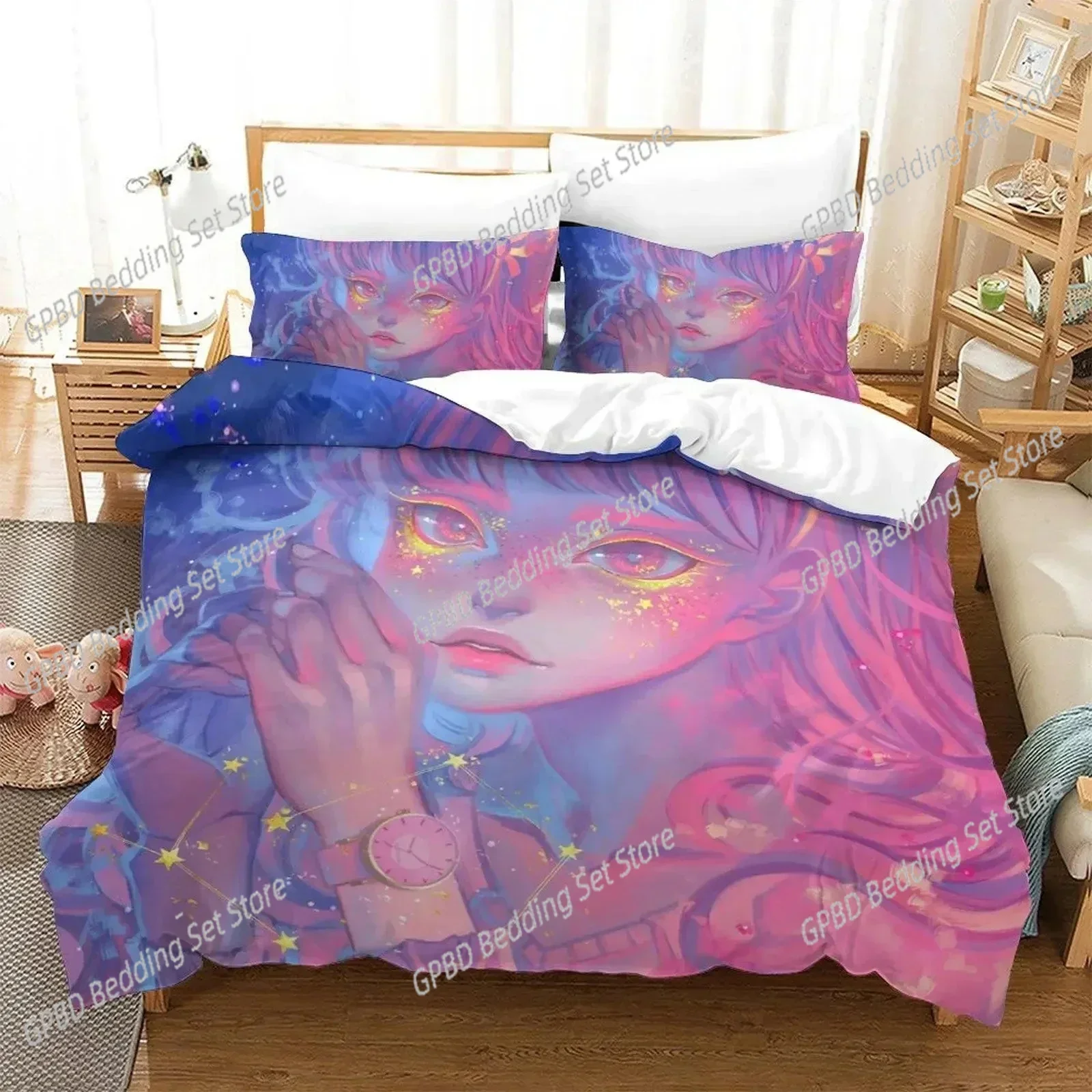 

Luxury New 3D Print Anime Aesthetic Girl Art Strawberry Bedding Set Duvet Cover Bed Set Quilt Cover Pillowcase king Queen Size
