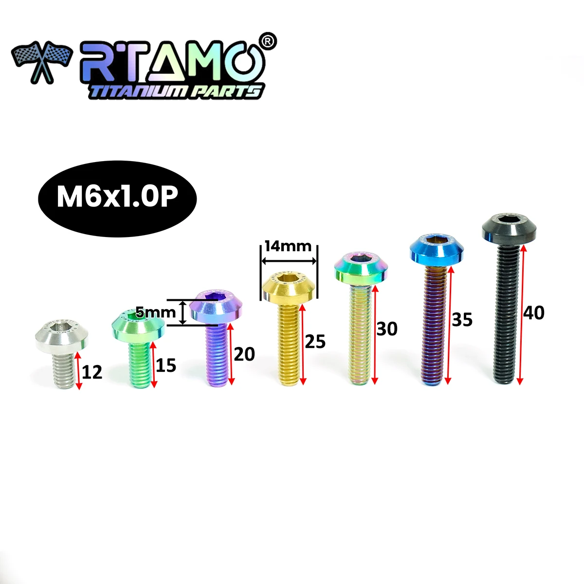 RTAMO Titanium Bolts M6X12/15/20/25/30/35/40mm Umbrella Hex Socket Head Screw for MTB Road Bike Motorcycle Modification