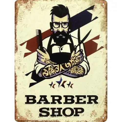 9973932-x Retro Vintage Letrero de Metal Barber Tienda Barbier 33x25cm