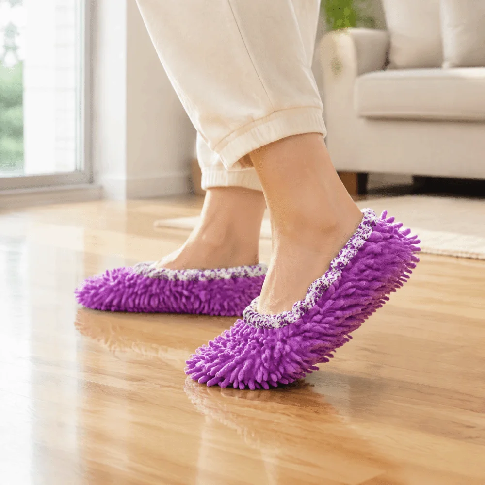 Convenient Chenille Mop Slippers Purple 30*12cm Floor Cleaning Slippers Microfiber Mop Slippers For Bathroom Use