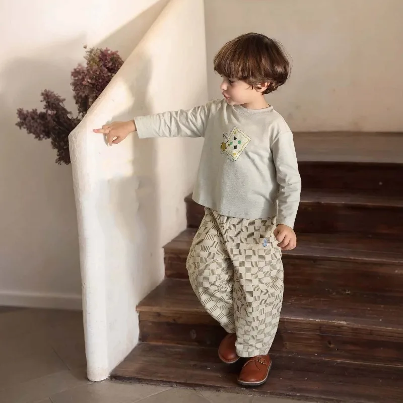 Bellbell Baby Boy Undershirts 2026 Autumn Toddler Infant Bous Printed Long Sleeves 1-6Yrs Kids Boys Round Collar Basic Shirts
