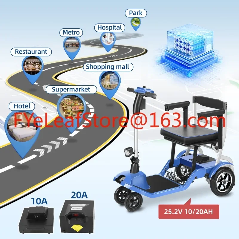 Przenośne, najlżejsze 4-kołowe elektryczne skutery mobilne Składana lekka hulajnoga mobilna dla osób niepełnosprawnych