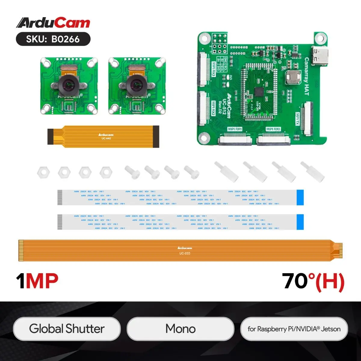 Arducam 1MP*2 OV9281 Global Shutter Monochrome Stereoscopic Camera Bundle Kit for Raspberry Pi NVIDIA