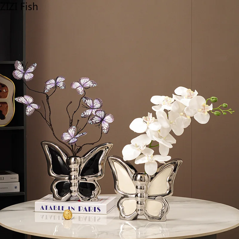 

Ceramic Butterfly Vase Ornament Desktop Small Mouth Vases Flower Arrangement Flowers Vessels Hydroponic Vase Dried Flower Vases