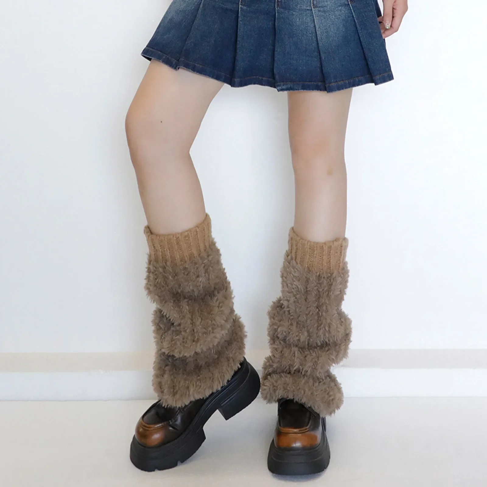

Женские однотонные гетры из искусственного меха, милые зимние теплые гетры, бахилы с ребристыми манжетами