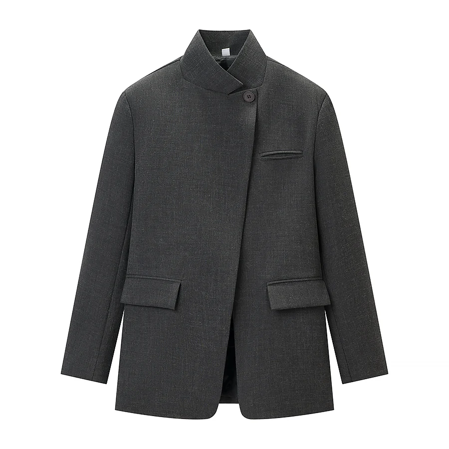 HH Damesmode Geruite Blazerjas Met Opstaande Kraag Lange Mouwen Jas 2026 Lente Trend Casual Kantoor Dame Chic Buitenkleding