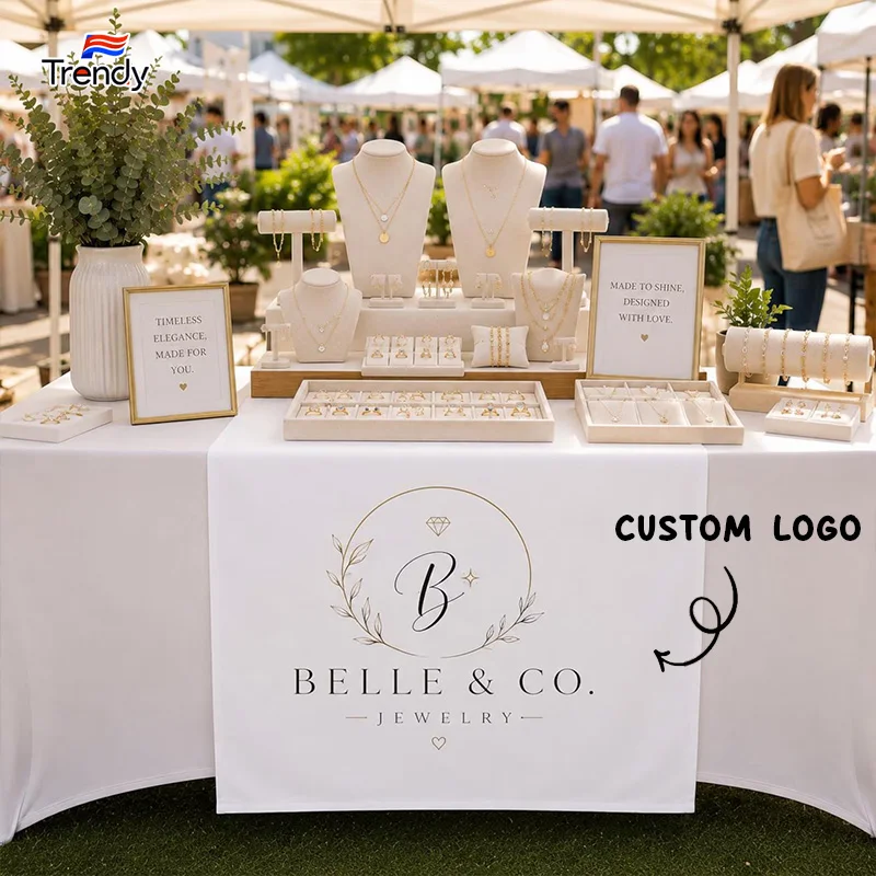 Custom Logo Table Runner Personalized Business Tablecloth Farmer Market Display Vendor Booth Branding Banner Market Red Branding