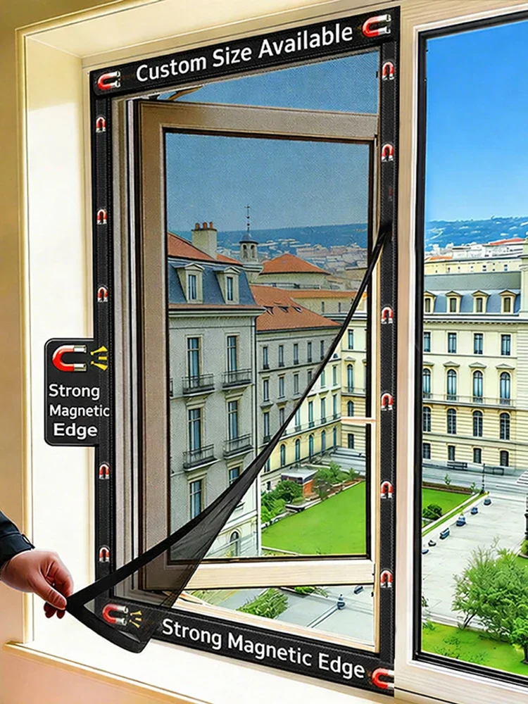 Mosquitera Magnética Resistente para Ventana, Malla de Fibra de Vidrio Invisible, Color Negro, Blanco o Gris, Tamaño Personaliza