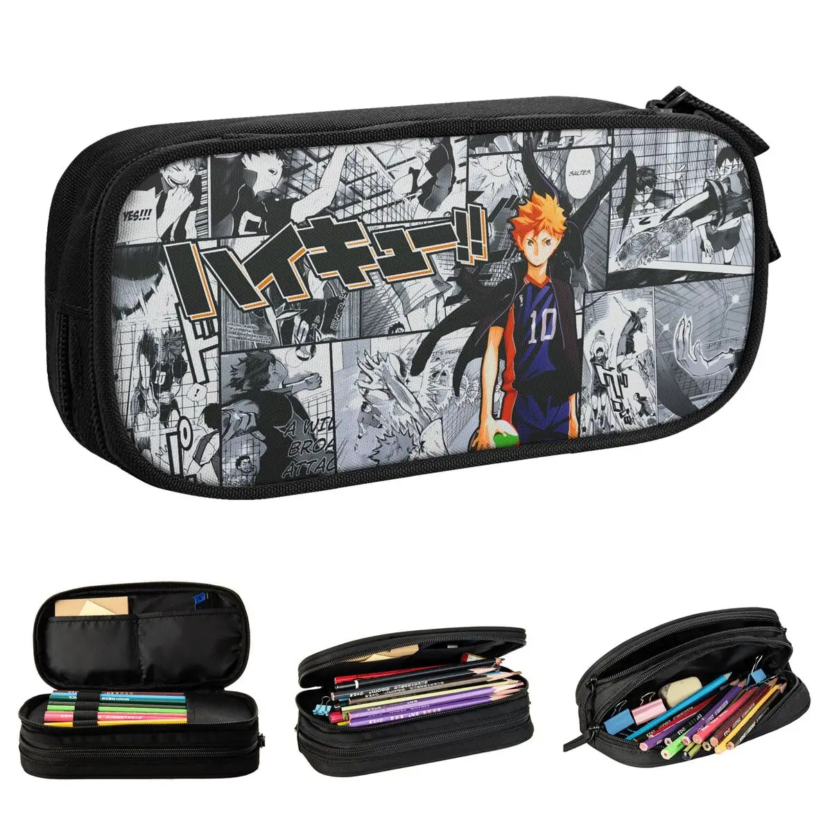 Haikyuu Hinata مقلمة الكرة الطائرة خمر قلم رصاص الحقيبة حامل قلم حقائب ذات سعة كبيرة اللوازم المدرسية سستة القرطاسية