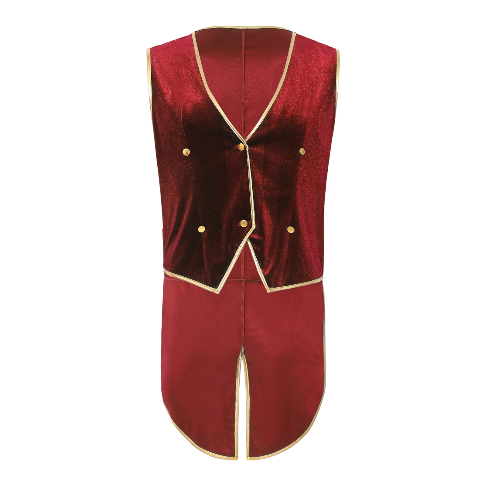 Men Retro Medieval Velvet Tailcoat Vest with Metallic Shiny Trims V Neck Blazer Waistcoat for Halloween Cocktail Formal Blazer