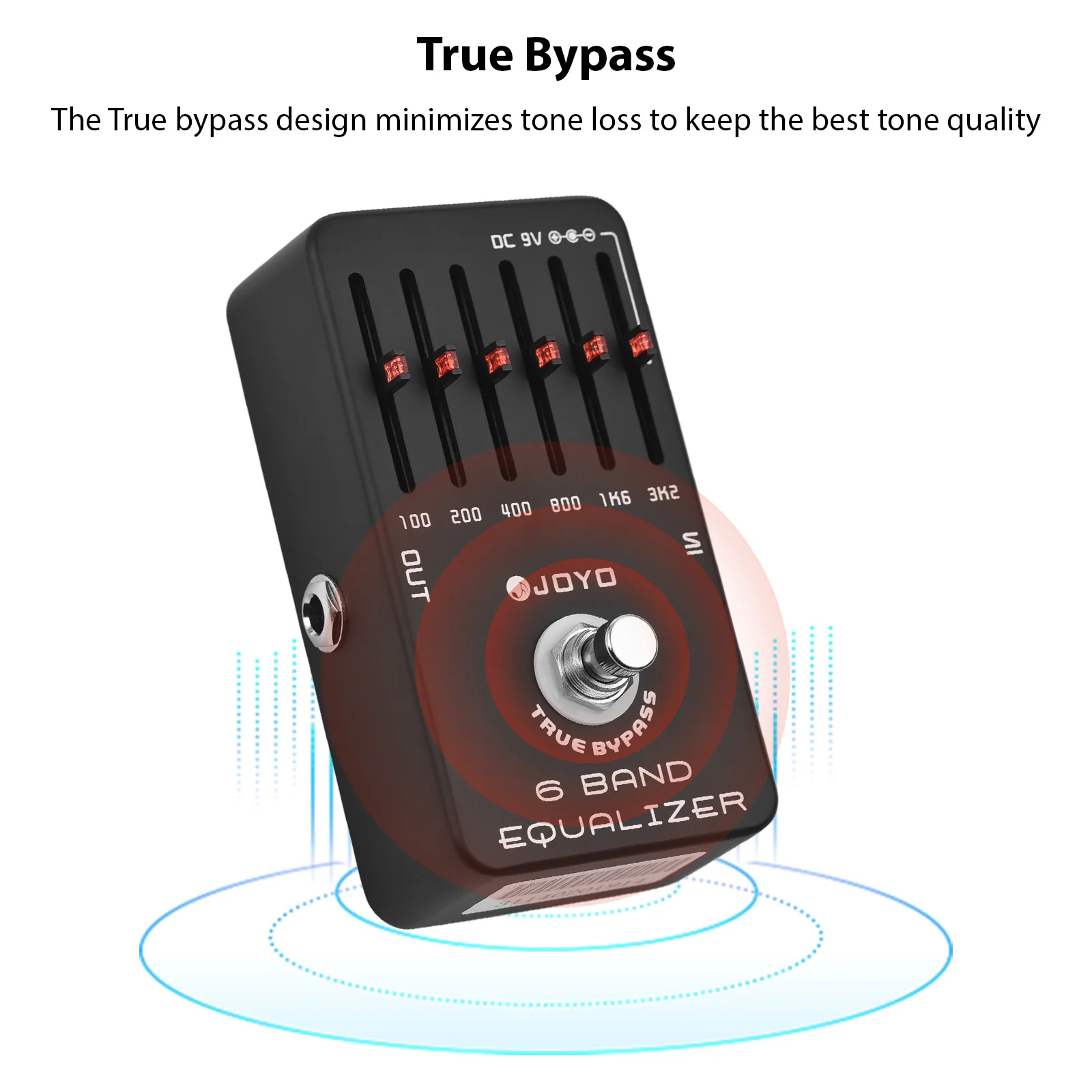 JOYO 6 밴드 EQ 기타 페달 이퀄라이저 이펙트 페달, 일렉트릭 기타 이펙트 페달, 트루 바이패스 DC 9V 배터리 지원, 6.35mm
