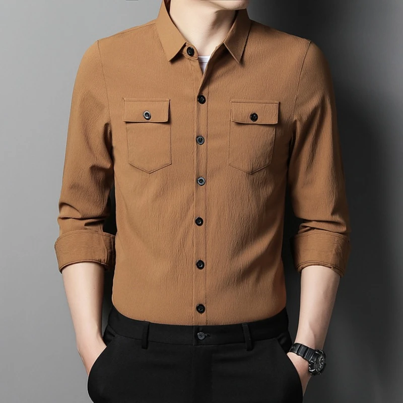 

Men's Workwear Long-Sleeve Shirt - Khaki Casual Style Durable & Breathable Camping Thin Coat Outdoor & Daily Wear