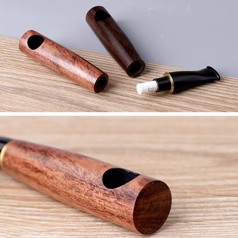 Creative Solid Ebony Wood Tobacco Pipes Straight Handle Smoking Pipes Cigarette Holder Father's Day Gift