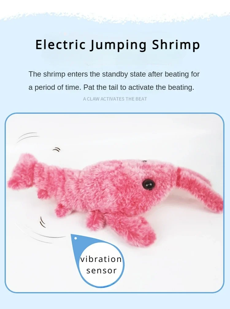 Fully automatic lobster cat toy vibration jumping function USB charging plush dog toy durable interactive toy relieves boredom