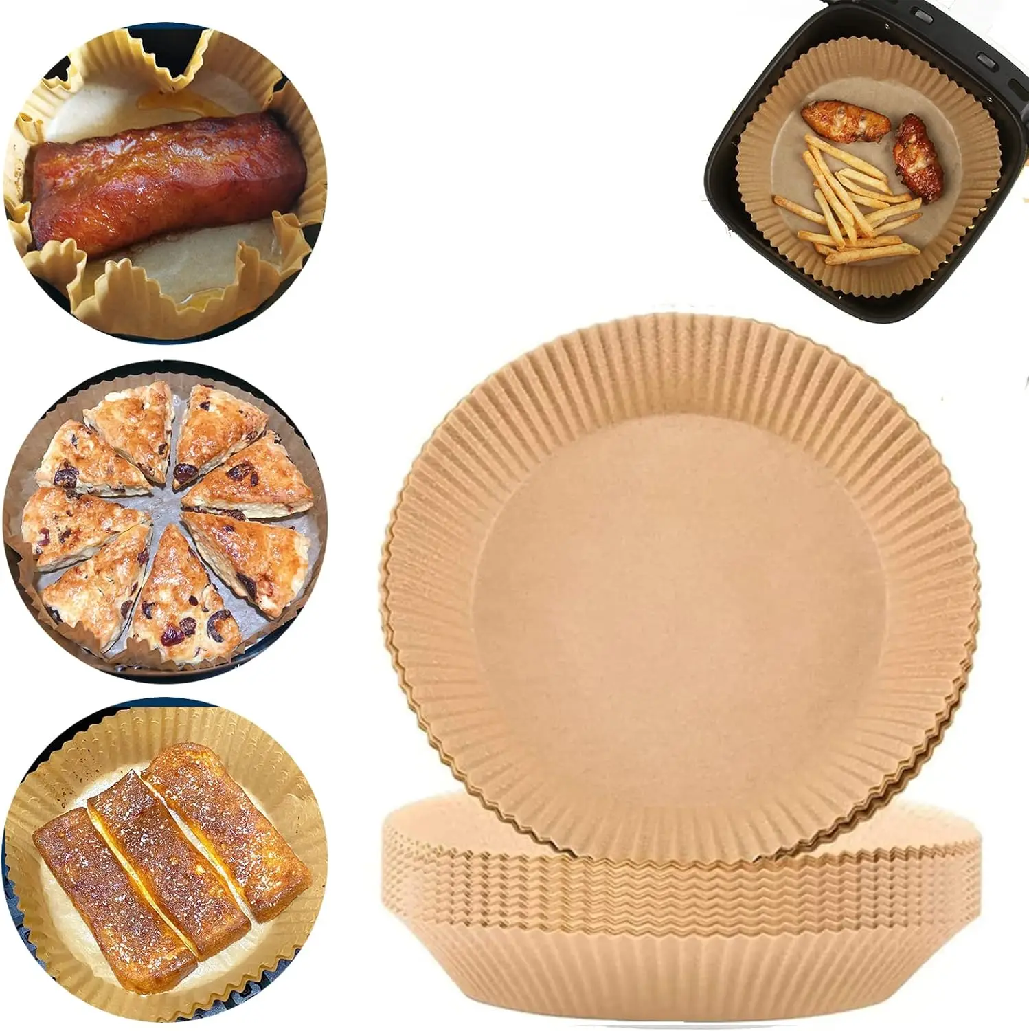 

Air Fryer Disposable Paper Liner - 100PCS 6.3In Round Non-Stick Insert Parchment Paper Liners, Oil-proof, Water-proof Cooking Ba