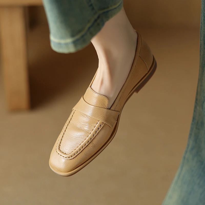 Buty damskie Płaskie buty z prawdziwej skóry dla kobiet Podstawowy styl Casual Flats Slip On Women Loafers Chaussure Femme