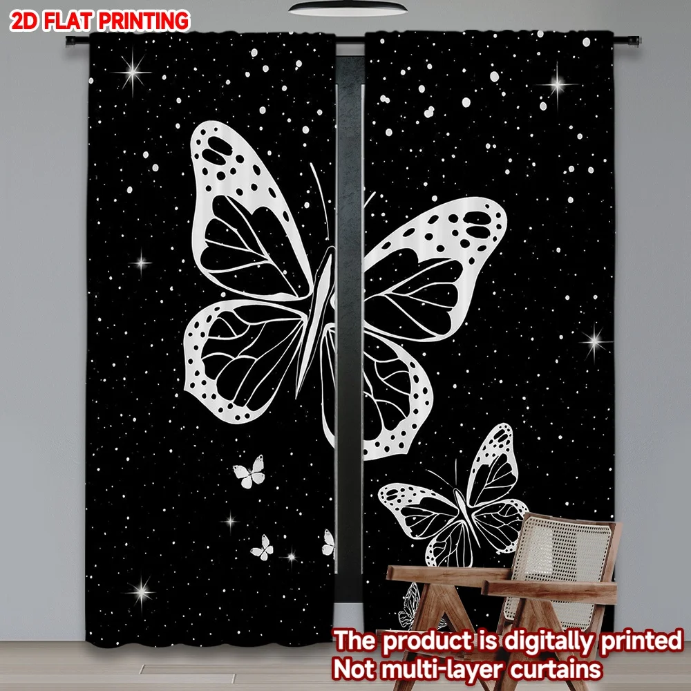 2D-Flachdruck 2 Stück Happy Valentine's Day Scene Vorhang Schwarz-Weiß-Schmetterling Digitaldruck Polyester Vorhänge Familie