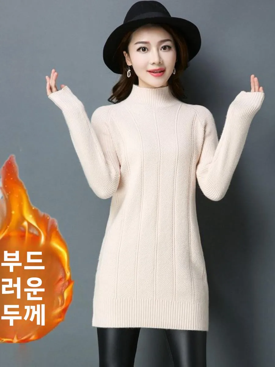 Thiened Fce Women's Knitted Sweater Mid-Length Loose High Collar Warm Winter Faion Accory Ne Pin Autumn Winter Co...