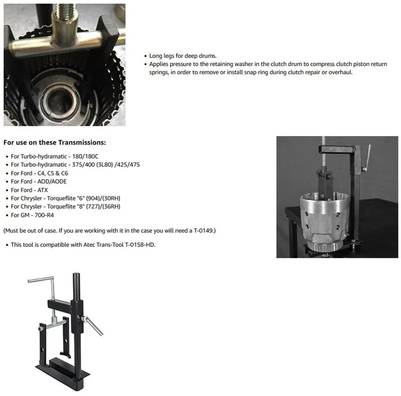 ANX T-0158 Kupplungstrommelfederkompressor-Übertragungswerkzeug Heavy Duty für Chrysler, GM, Turbo, Ford, ähnlich dem Werkzeug T-0158-HD – Detail 6