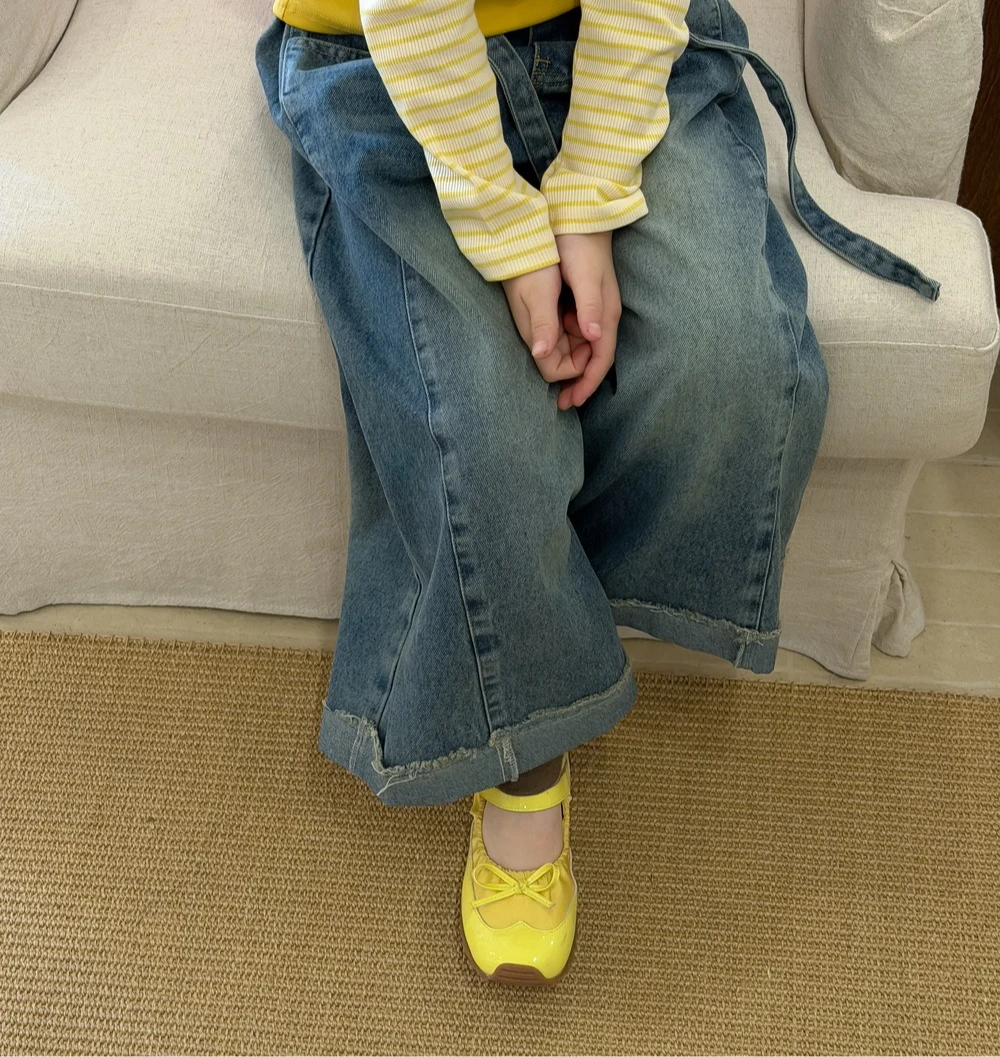 2026 Autumn Girls' Korean Retro High-end Wide Leg Pants Children's Casual Loose Jeans