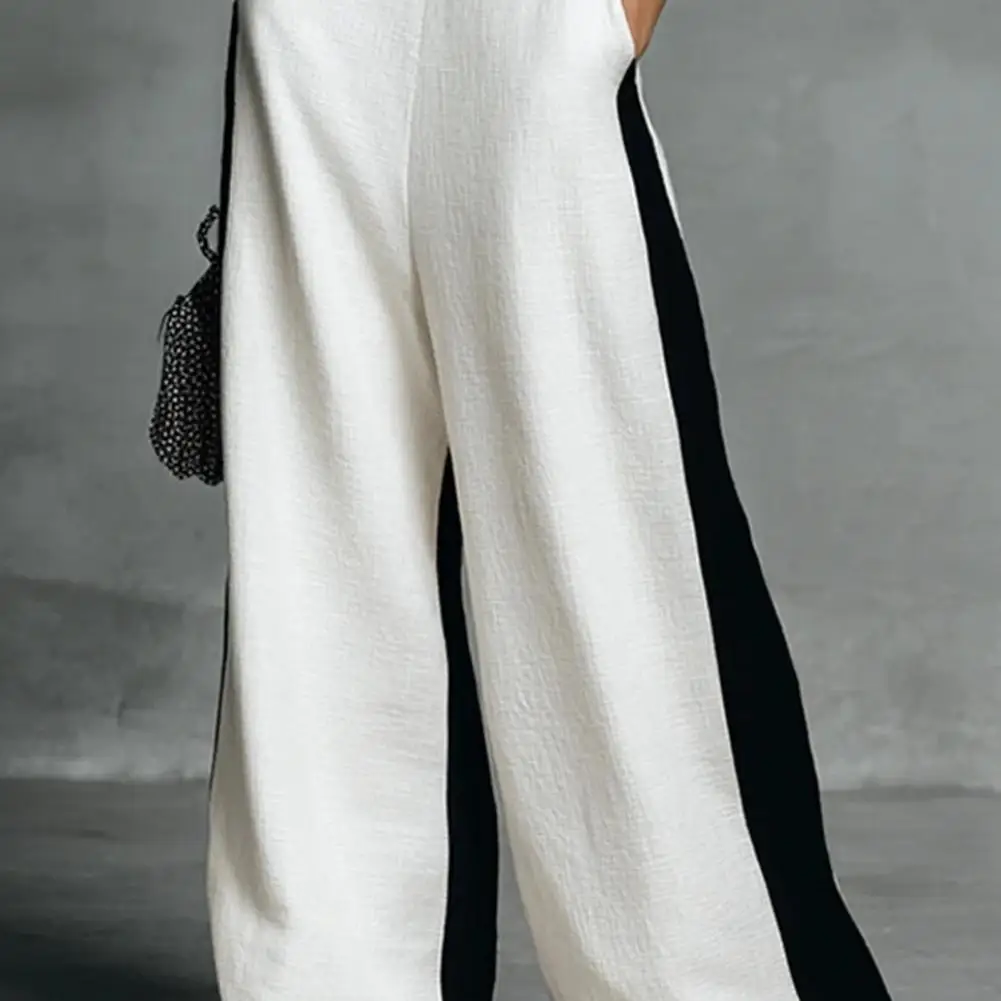

Summer Sleeveless Jumpsuit for Women Colorblock Deep V Neck One Piece Outfits Casual Wide Leg Long Pants Romper with Pockets Str