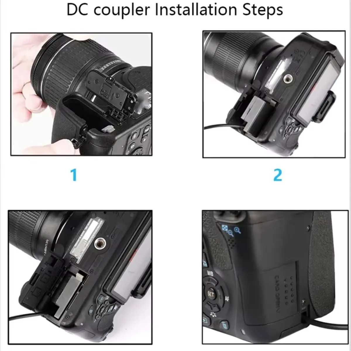 AC Power Adapter DC Coupler Kit for Rebel T7 T5 T3 Kiss X50 X80 X90, 1100D 2000D Digital Came EU-PIUG