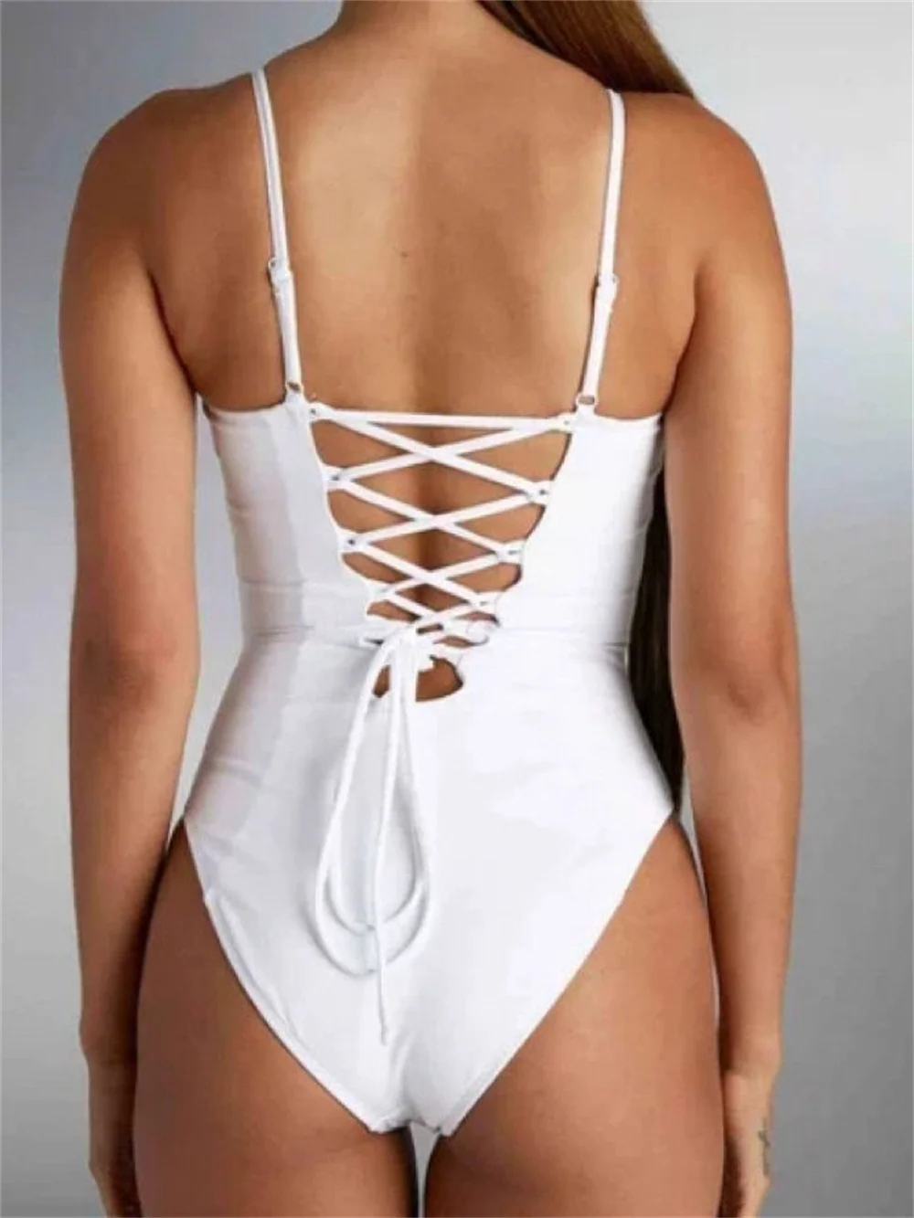 2024 Summer Fashion Casual Women\'s Swimsuit New Tight Tie Up One Piece Swimsuit Sexy Covering Belly and Slimming Bikini