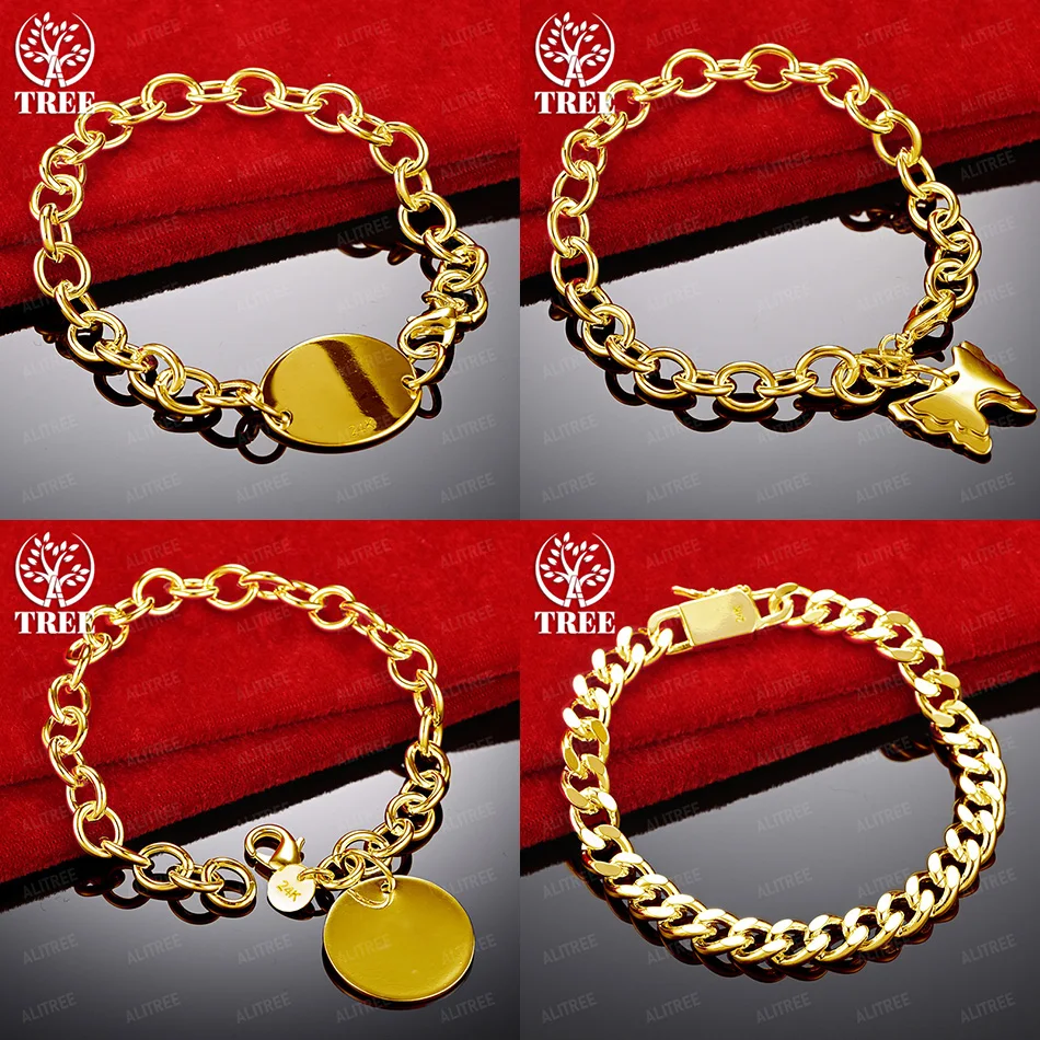 

8-Inch Chain 18k Gold Butterfly Smooth Round Pendant Cuban Bracelet For Men Women Party Birthday Fashion Jewelry For Girlfriend