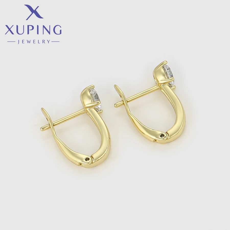 Xuping Jewelry New Arrival Fashion Trendy Simple Stone Light Gold Color Huggies Earrings for Women Girl Party Gift X000942075