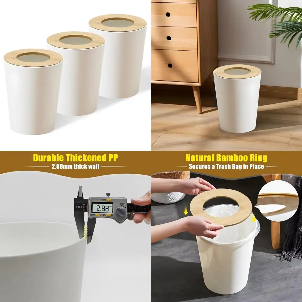 

Bamboo Lid Trash Can Set for Bedrooms, 2.4 Gallon Open Top Waste Bins, Modern Design for Rooms and Offices