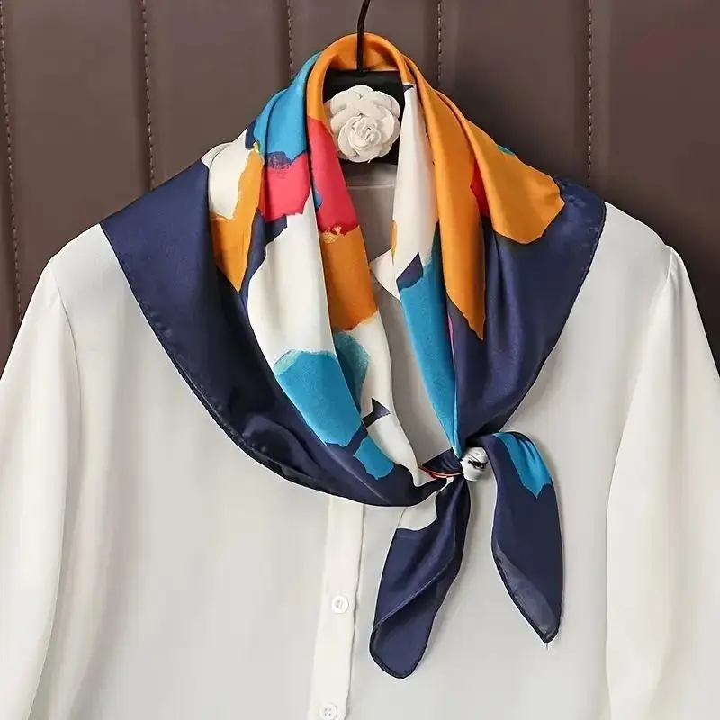 Pañuelo Cuadrado Verde Marrón de 70*70cm para Mujer, de Seda Sintética, Fresco, Elegante y Versátil, para la Cabeza, Ropa, Bolsos, Regalo