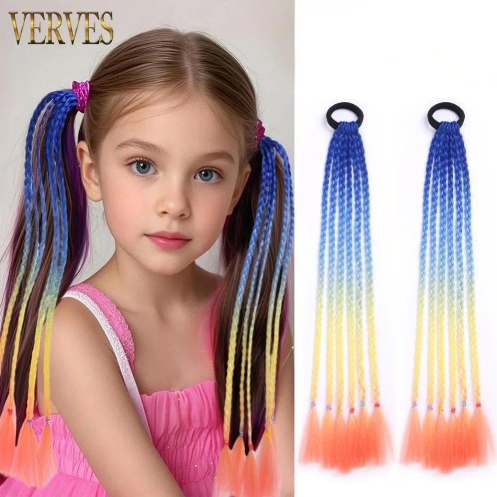 

2 шт., синтетические волосы для наращивания хвоста с двойной плетением и резинкой для волос, 18-дюймовые маленькие косы для женщин и девочек, разноцветные волосы