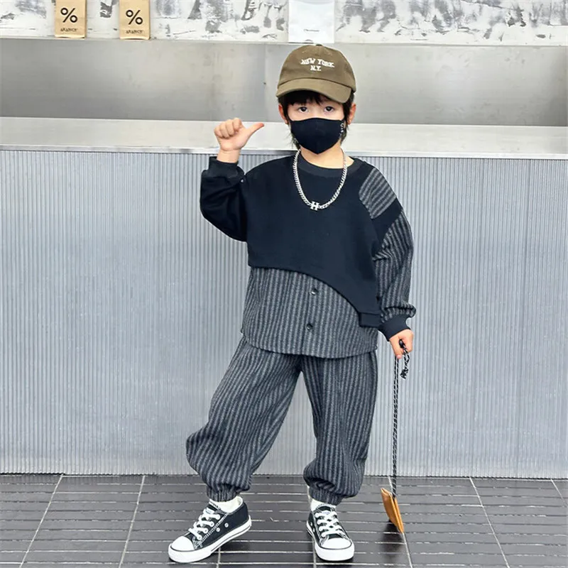 Boys Blouse +Pants Kids Suits Cotton 2PCS/Set 2024 Stripe Spring Autumn Cotton Sportswear Suit Tracksuits Outfits Children Cloth