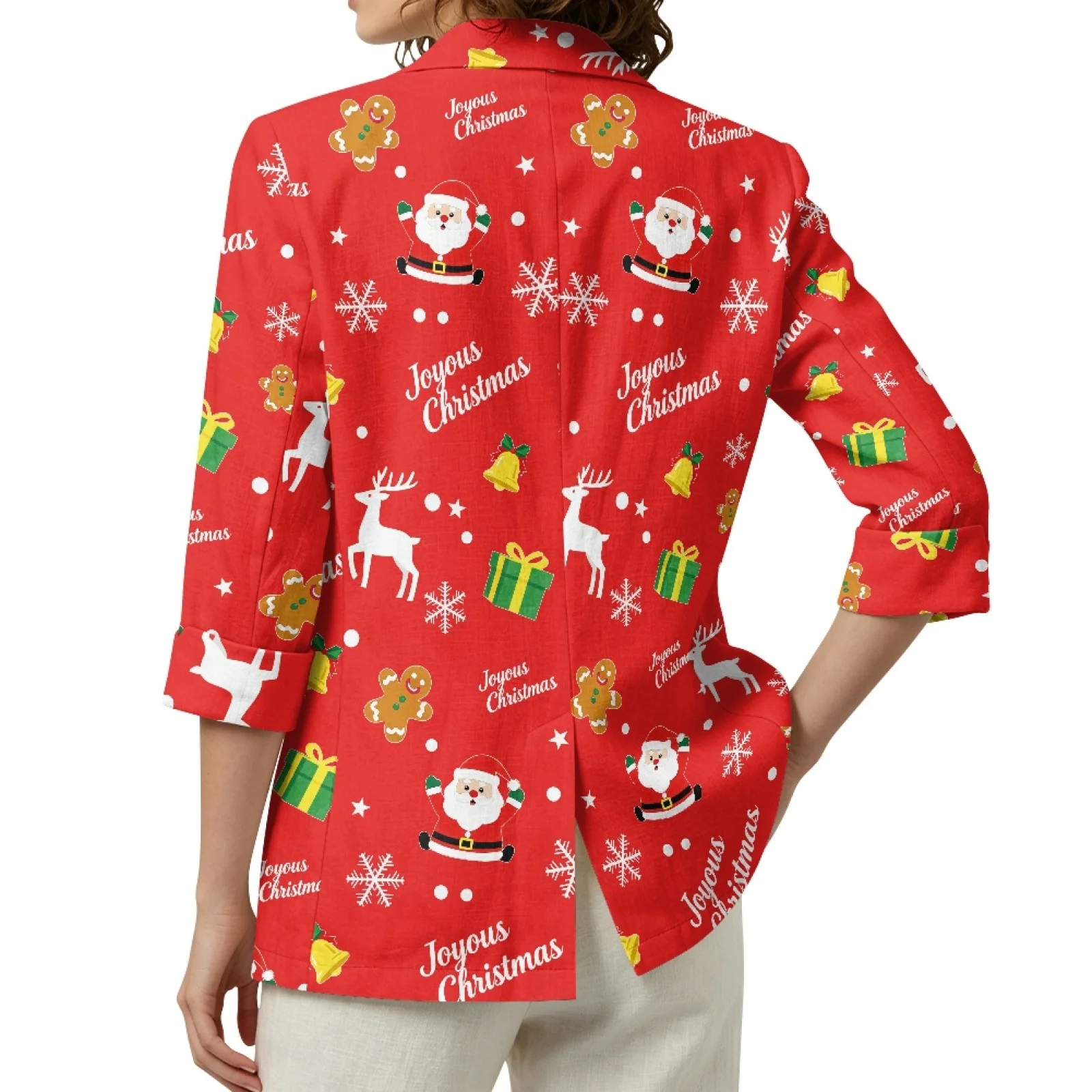 PENSTROLL Santa Claus Snowflake Lightweight Open-Front Top for Loungewear Linen Style Outerwear S-3XL