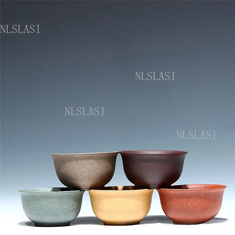 6pcs Yixing Zisha Teacup Multiple Colors Purple Clay Kung Fu Tea Cup Handmade Small Tasting Cup Chinese Gongfu Tea Master Cup