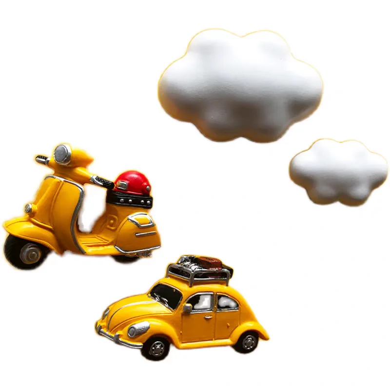 Mini Motorcycle Refrigerator Magnets Magnets Cartoon Cute Car Personalized Travel Creative Matching Scene Decoration
