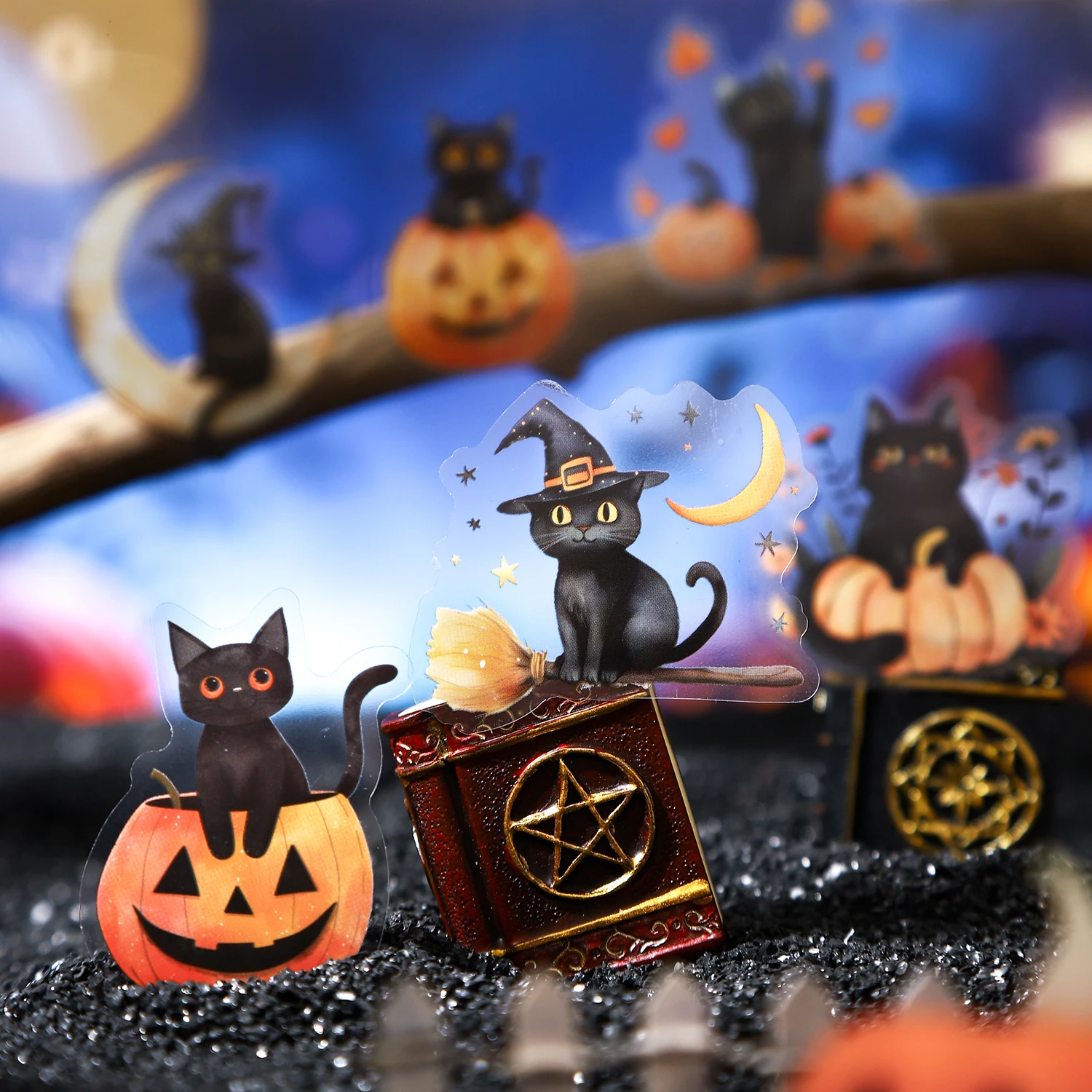 Halloween-Katzen-Kürbis-Aufkleber, 20 Blatt, PET, wasserdicht, DIY, Scrapbook, Tagebuch, Laptop, Handyhülle, Dekoration für Kinder und Erwachsene