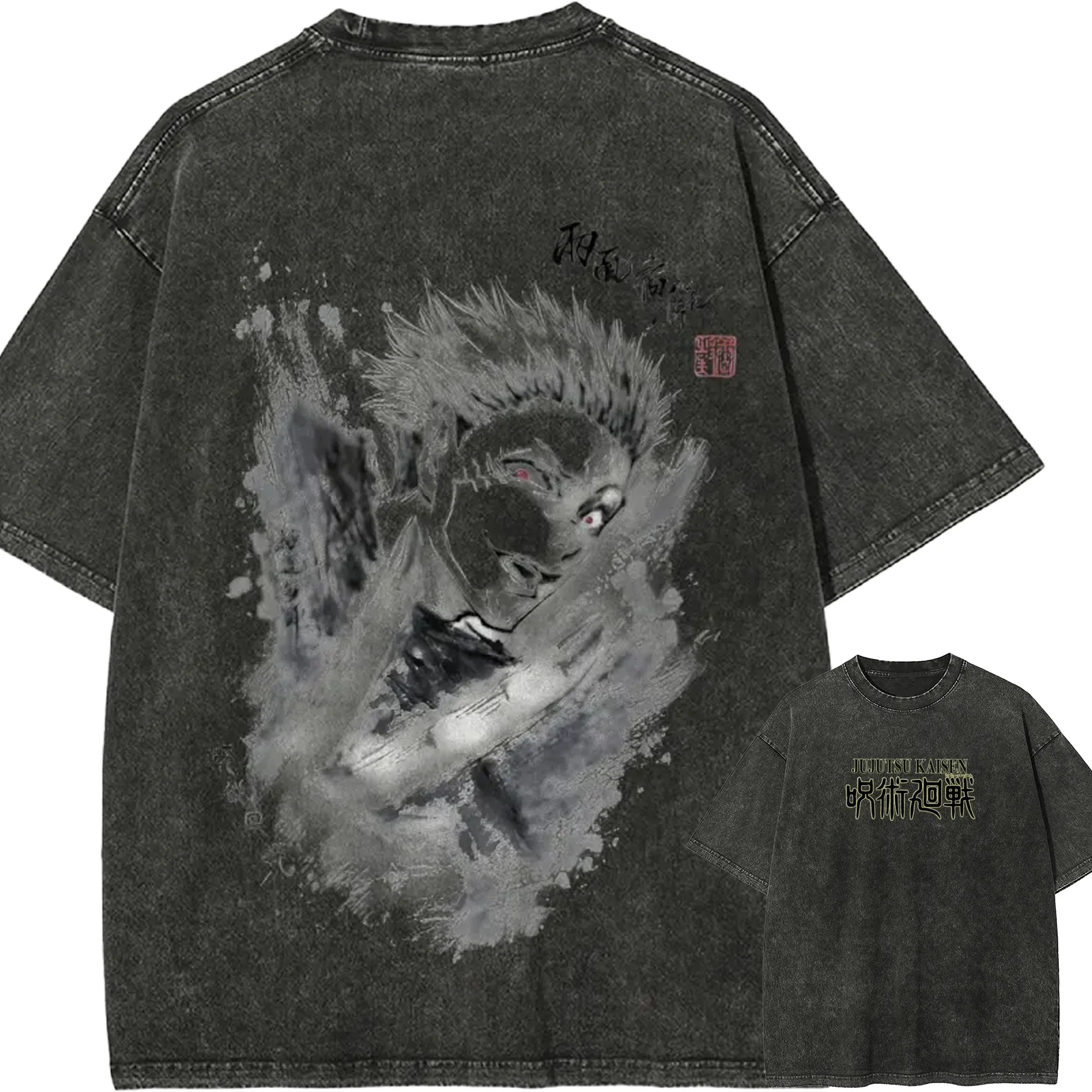 

Yuji Itadori Sukuna T-shirt Jujutsu Kaisen Ink Art T Vintage Washed Oversized Retro Anime Harajuku Men Streetwear Graphic Clothe