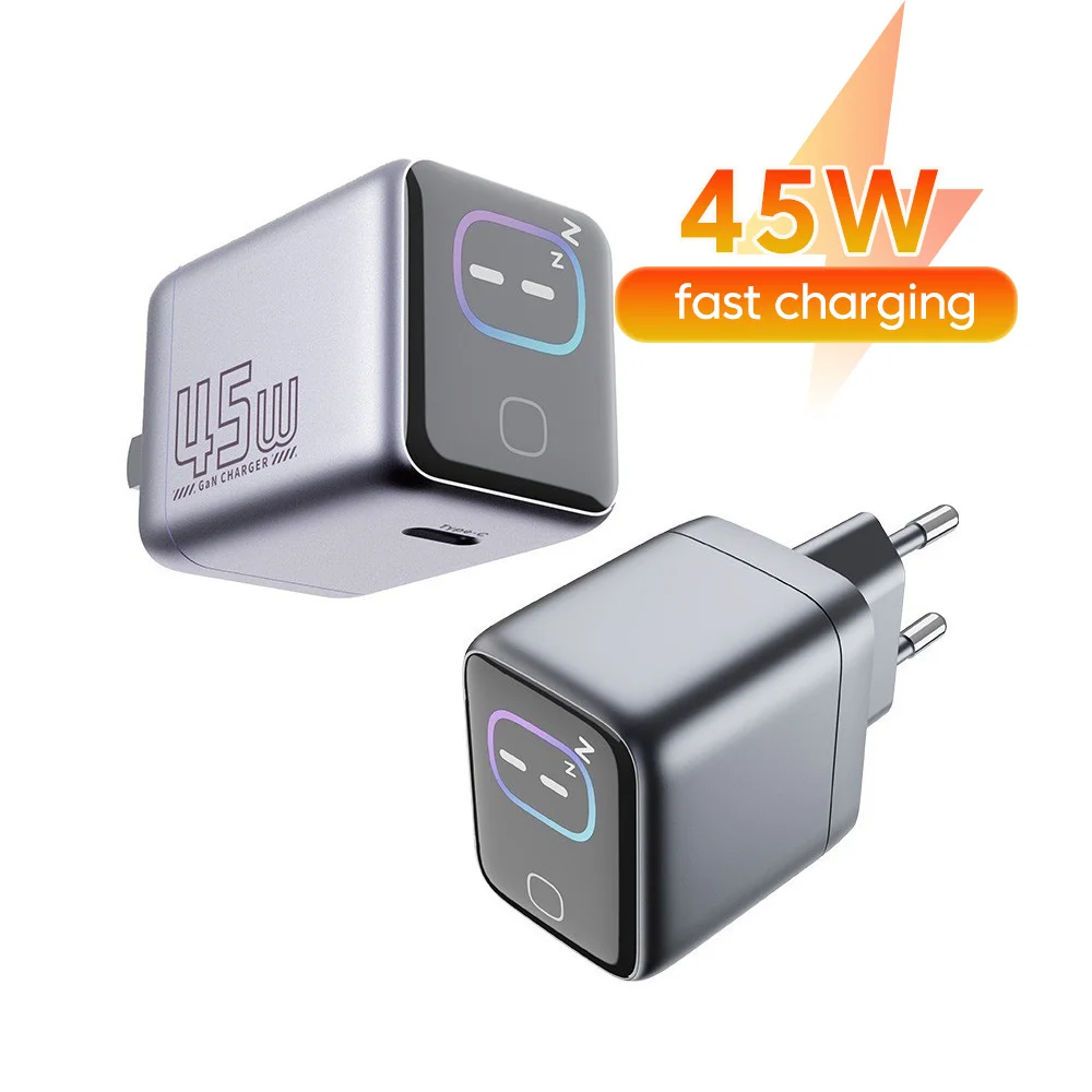 Chargeur de téléphone GaN 45W avec écran intelligent IA, chargeur Type C pour tablette et téléphone, tête de charge rapide pour iPhone 15 17
