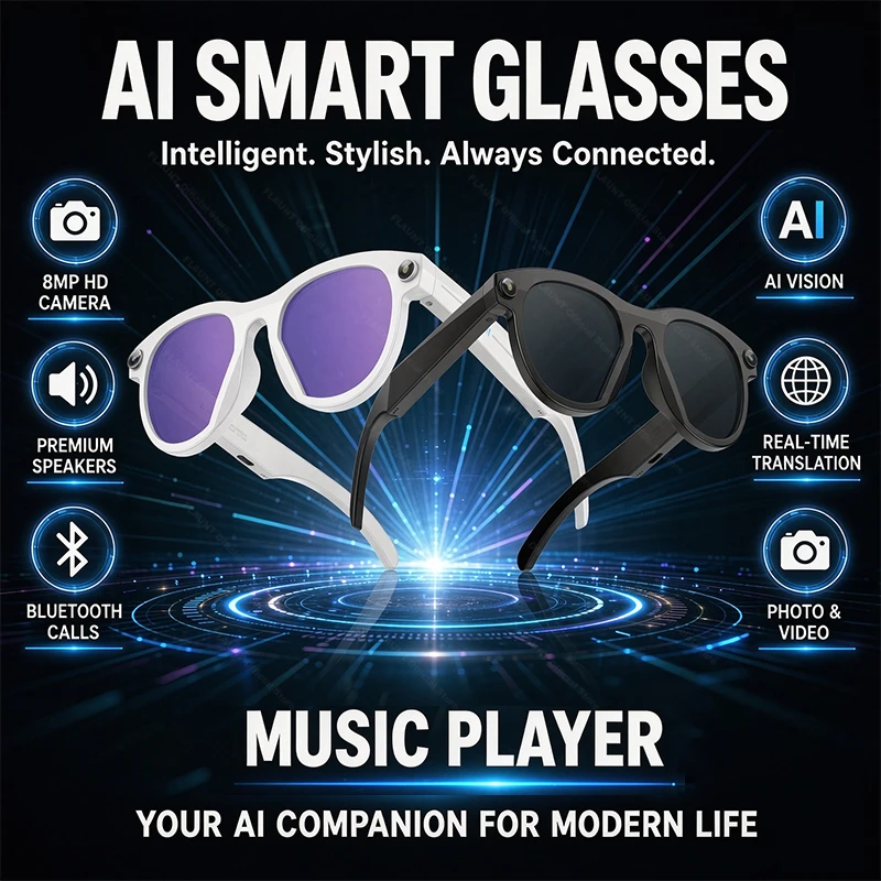 2026 New AI Smart Glasses 4K Camera HD Video Photo ChatGPT Identify Objects ​Voice Call Music Translation Bluetooth WiFi Eyewear