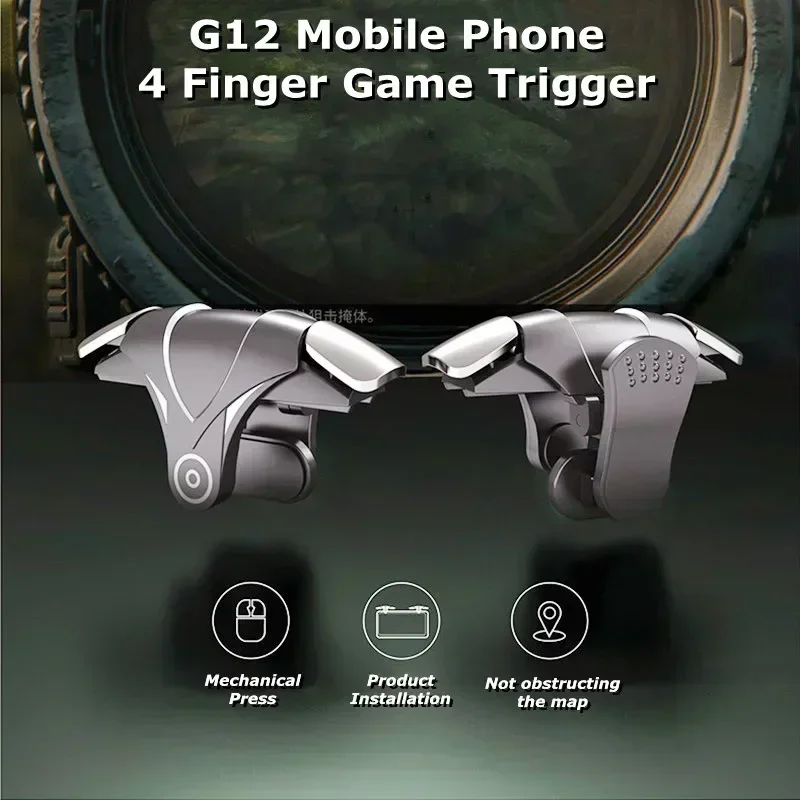 

G12 ABS 4 Finger Mobile Game Trigger for PUBG Aim Shooting L1 R1 Gamepad Joysticks Controller for IPhone Android Phone Universal