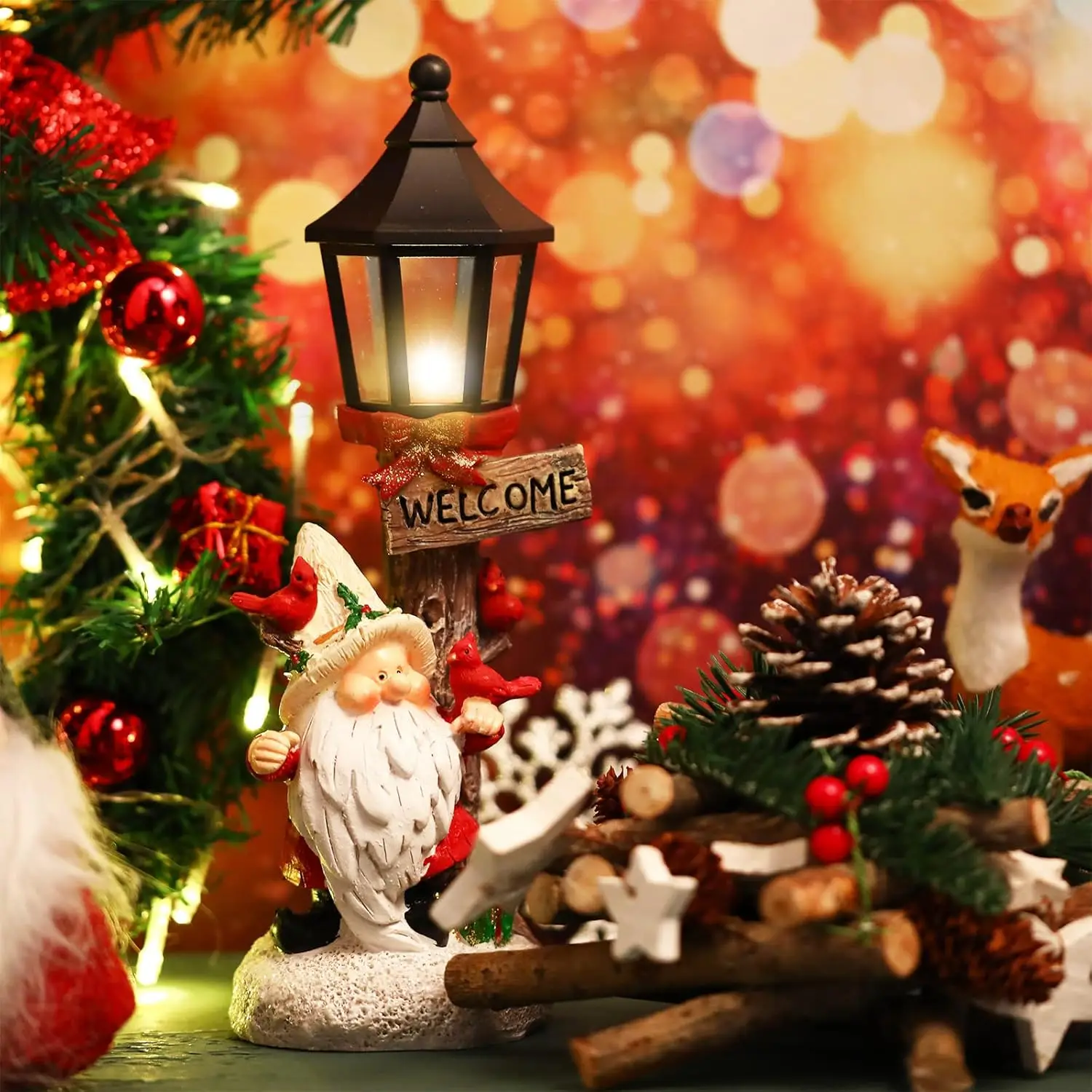 4 Pcs LED Lighted Christmas Village Centerpieces with Santa Snowman, Battery Operated for Home Table Decor