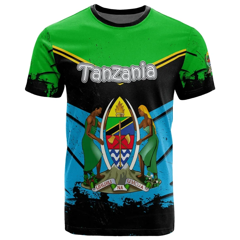 تي شيرت رجالي بشعار تنزانيا ، علم الولايات المتحدة ، تي شيرتات جرافيك ، أكمام قصيرة ، طباعة ثلاثية الأبعاد ، الموضة