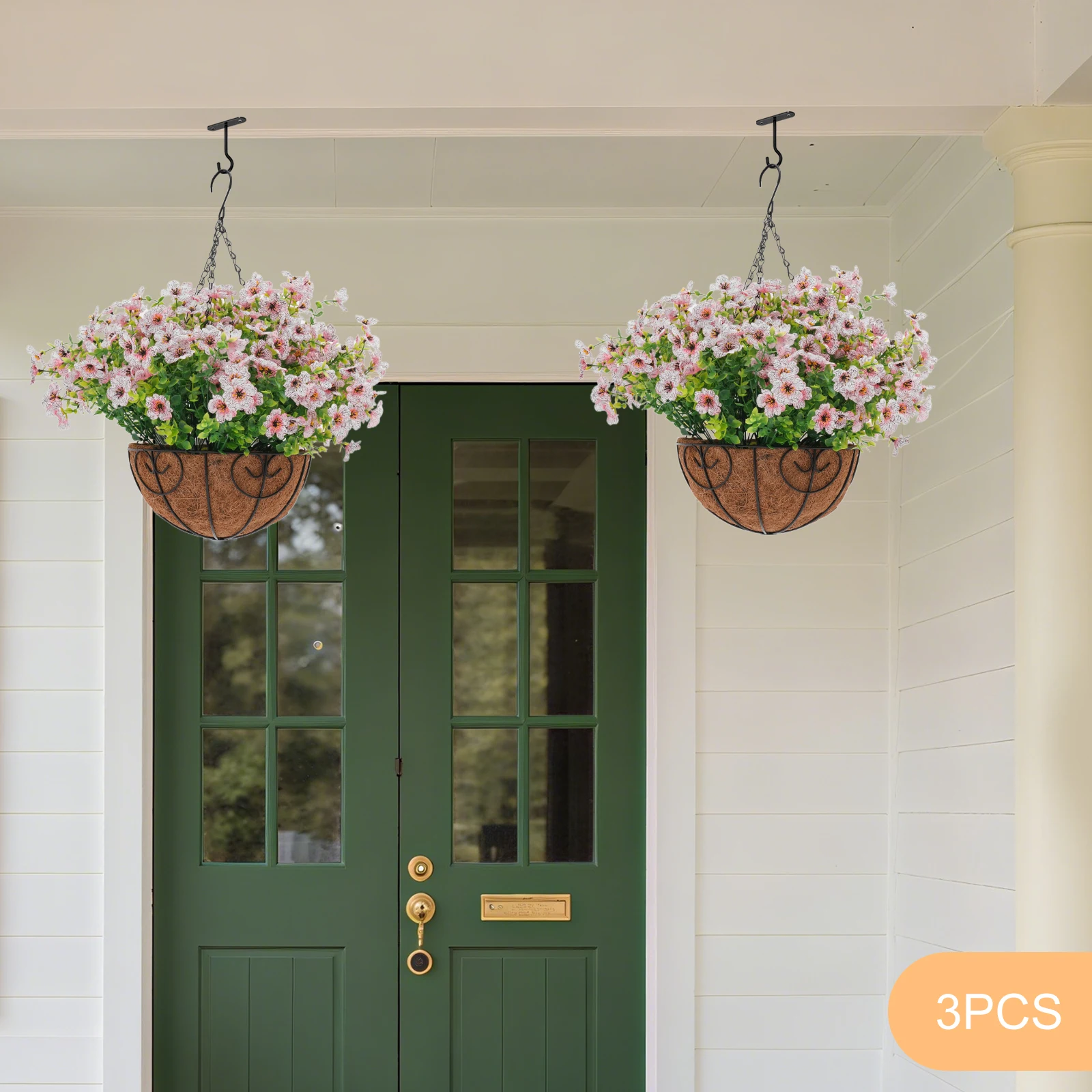 

3pcs Pink Simulation Morning Glory Hanging Basket Maintenance-free Outdoor Decorative Hanging Basket